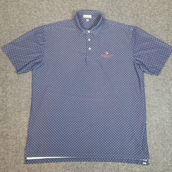 Peter Millar Golf Polo Shirt Mens 2XL Purple Geometric Pattern BlueJack National - Picture 1 of 11